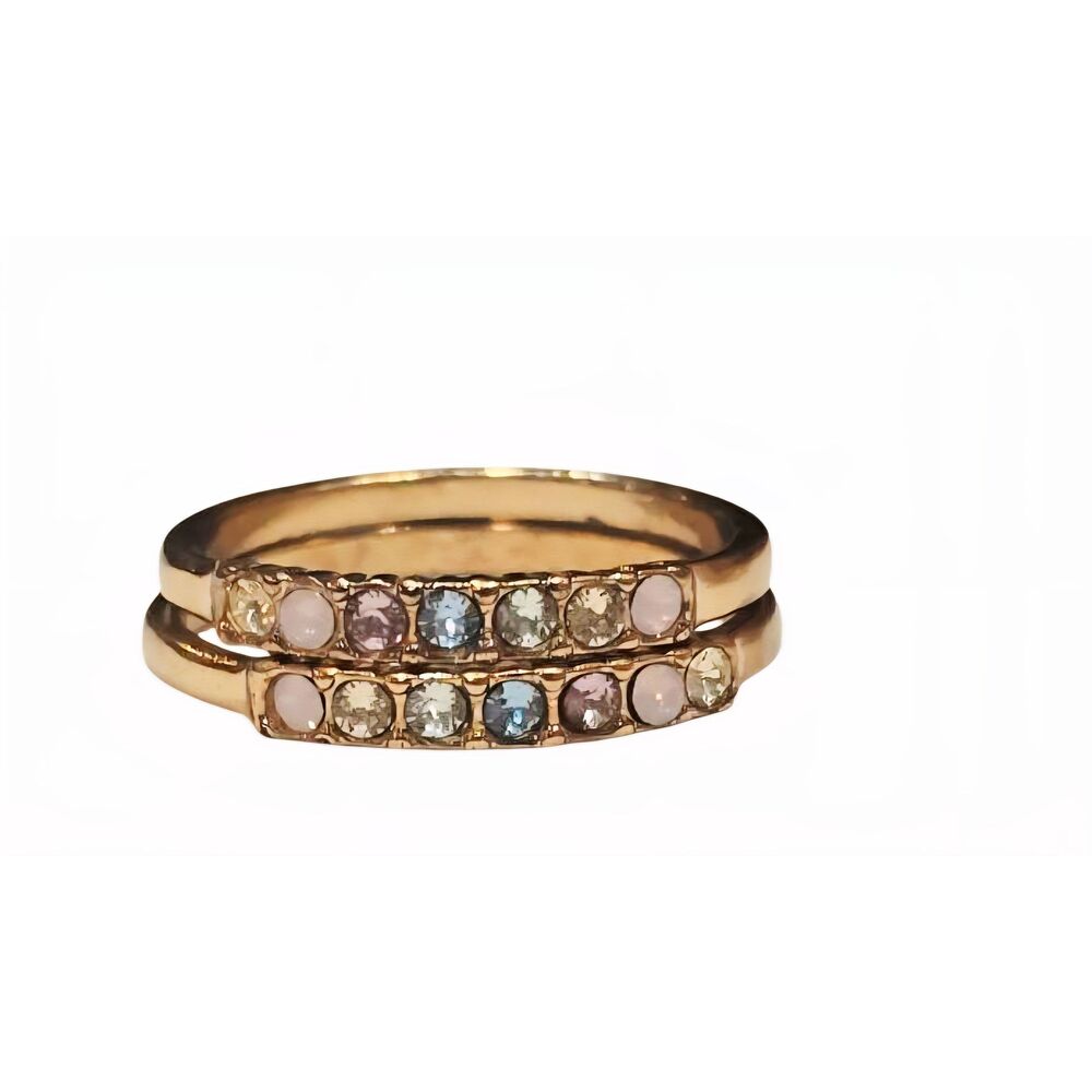 Icing Rainbow‎ Gold Double Band Rings - Picture 5 of 7